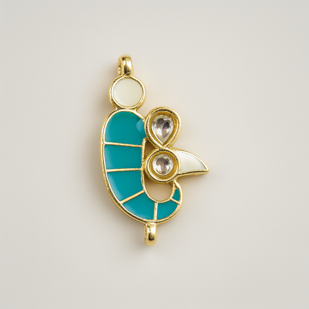 Enamel & Kundan Peacock Charm - Serene Teal