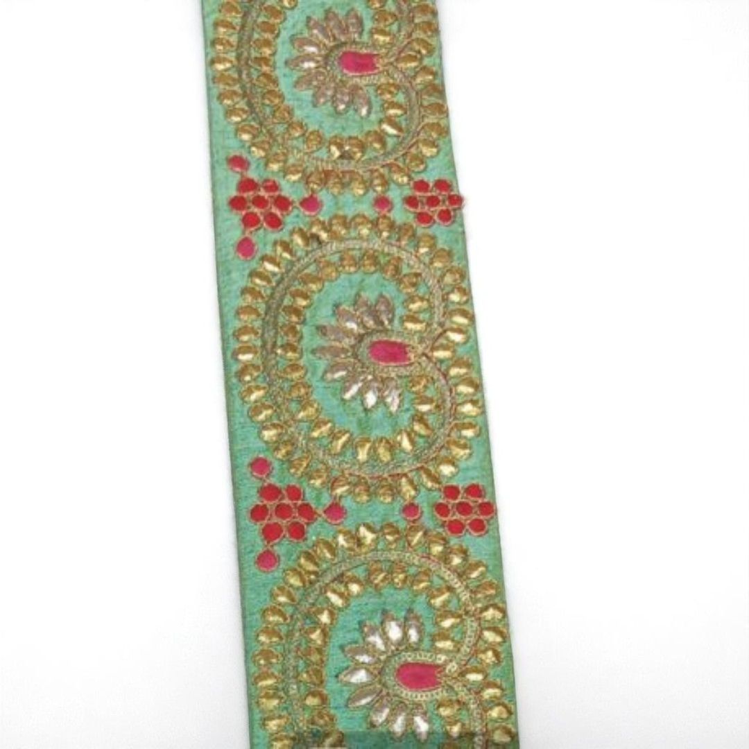 Heerana Paisley Zardozi Lace – Mint Green (Comes in 9 Meters)