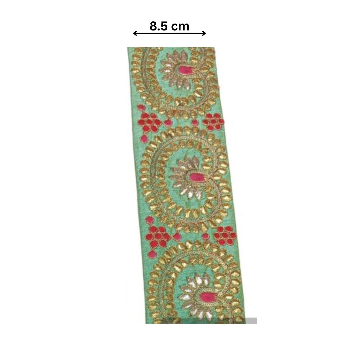 Heerana Paisley Zardozi Lace – Mint Green (Comes in 9 Meters)