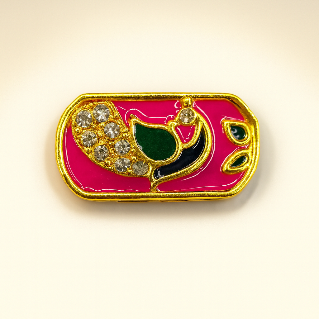 Fuchsia Enamel Peacock Button with Crystal Work