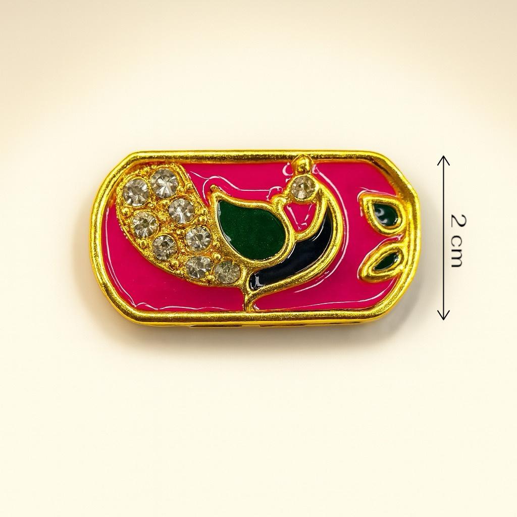 Fuchsia Enamel Peacock Button with Crystal Work