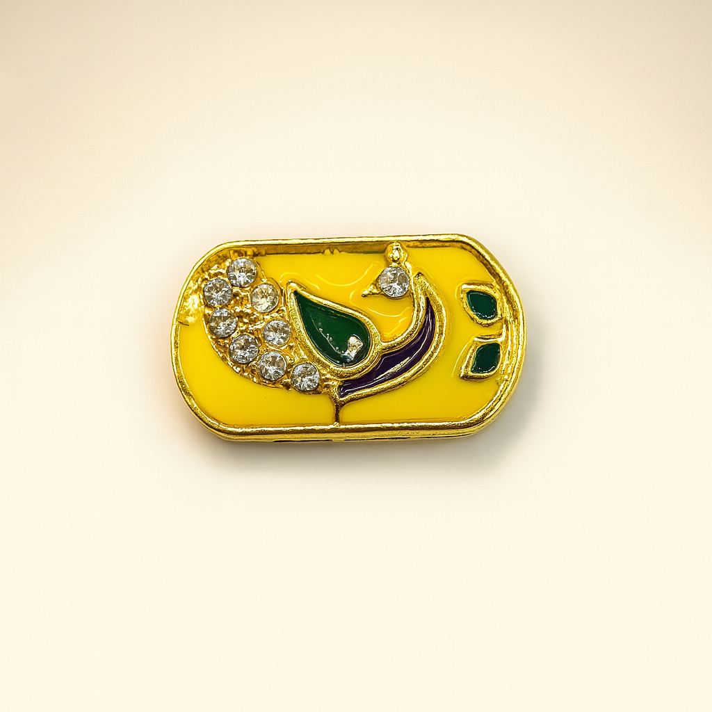 Yellow Enamel Peacock Button with Crystal Embellishment