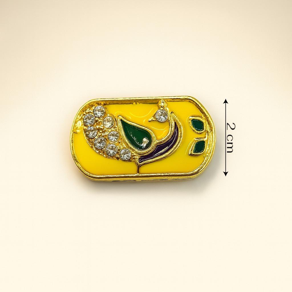 Yellow Enamel Peacock Button with Crystal Embellishment