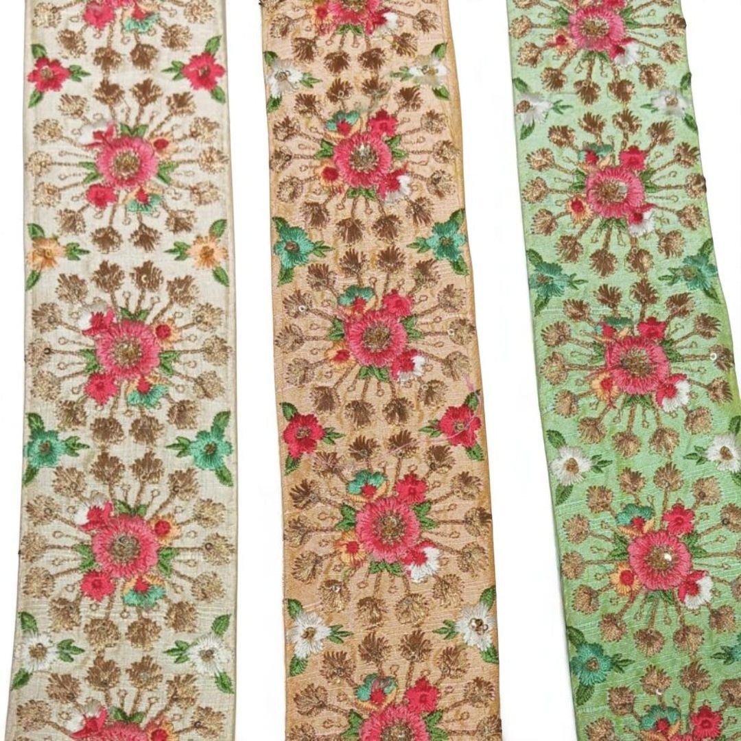 Rosalia Bloom Embroidered Lace (Cream, Beige, Mint) (Comes in 9 Meters)