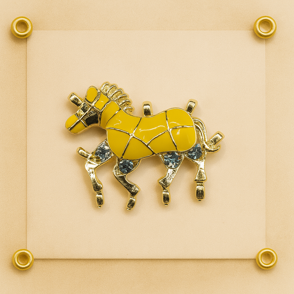 Golden Yellow Mosaic Horse Button