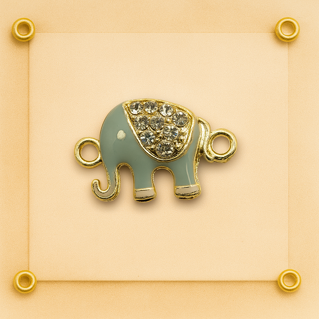 Sage Green Elephant Button with Crystal Accents