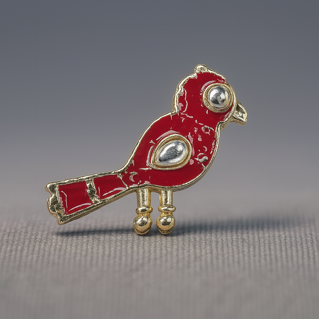 Crimson Red Bird Button with Golden Mirror Accents