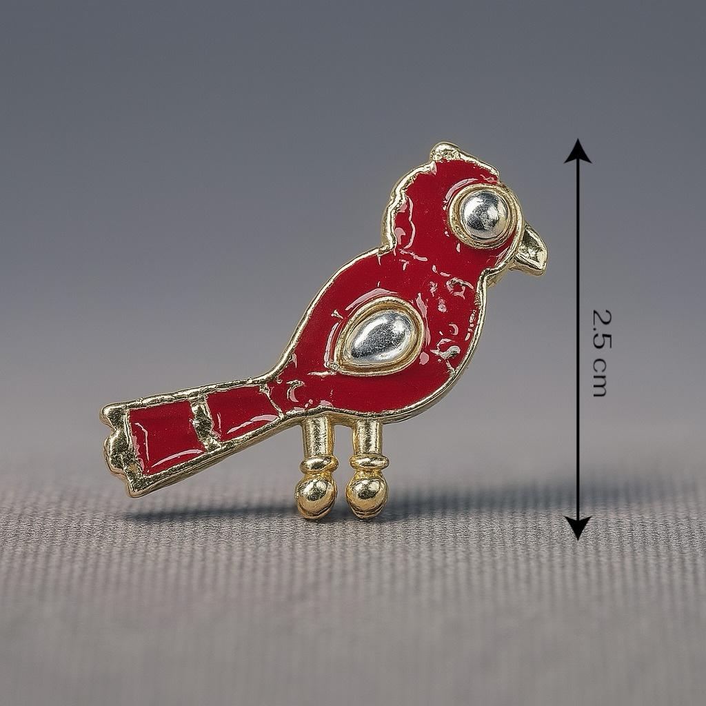 Crimson Red Bird Button with Golden Mirror Accents