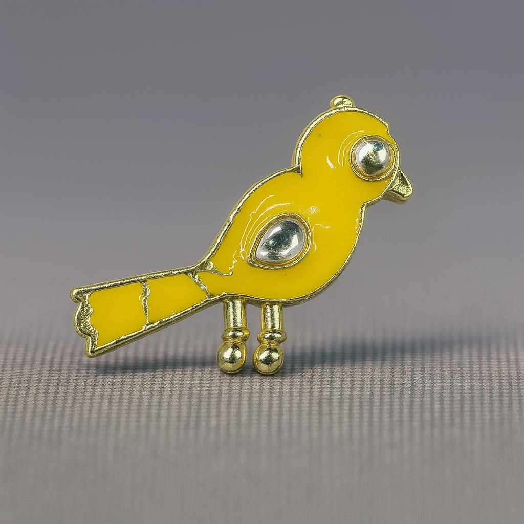Sunny Yellow Bird Button with Mirror Accents