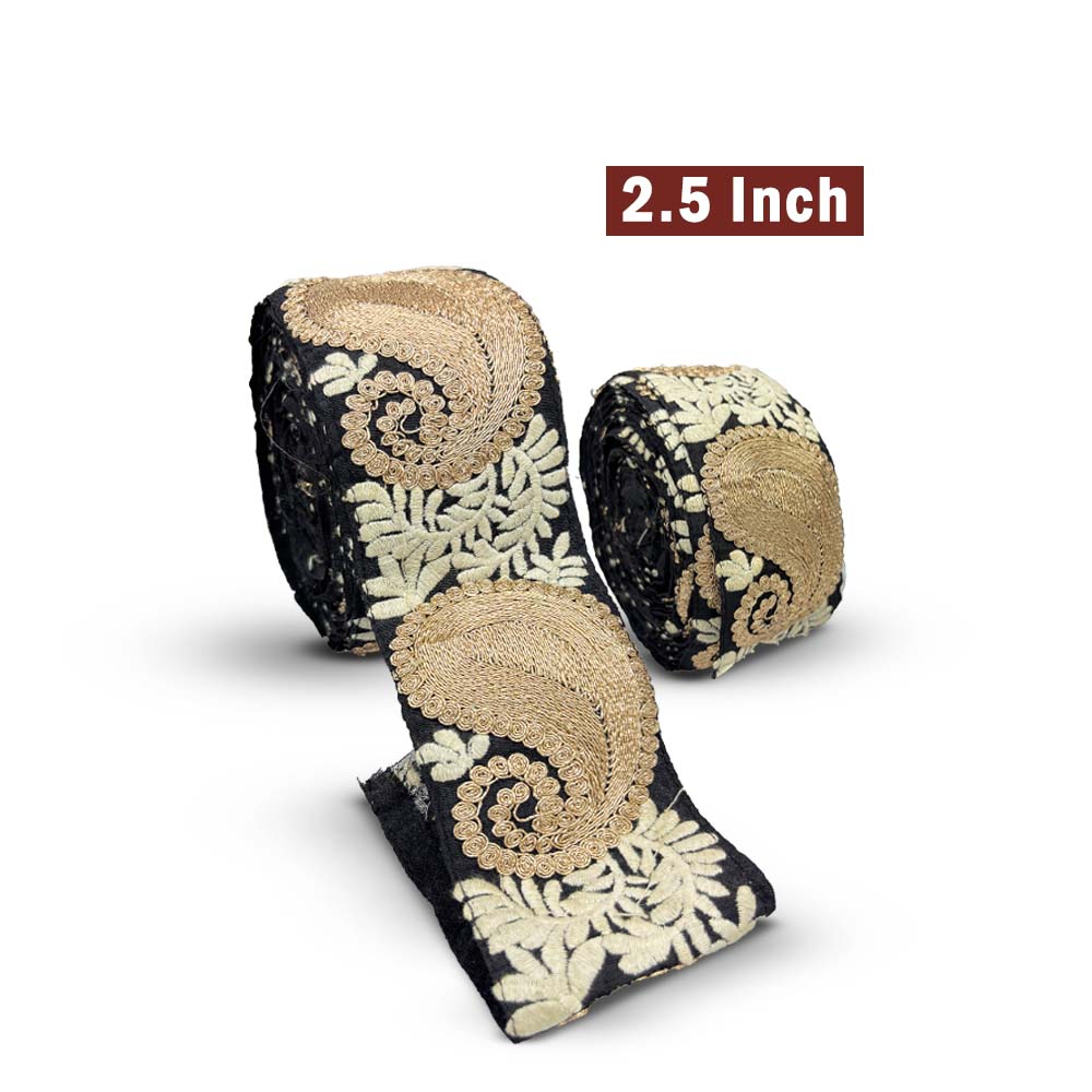 Classic Black Handcrafted Zari Paisley Border (Comes in 9 Meters)
