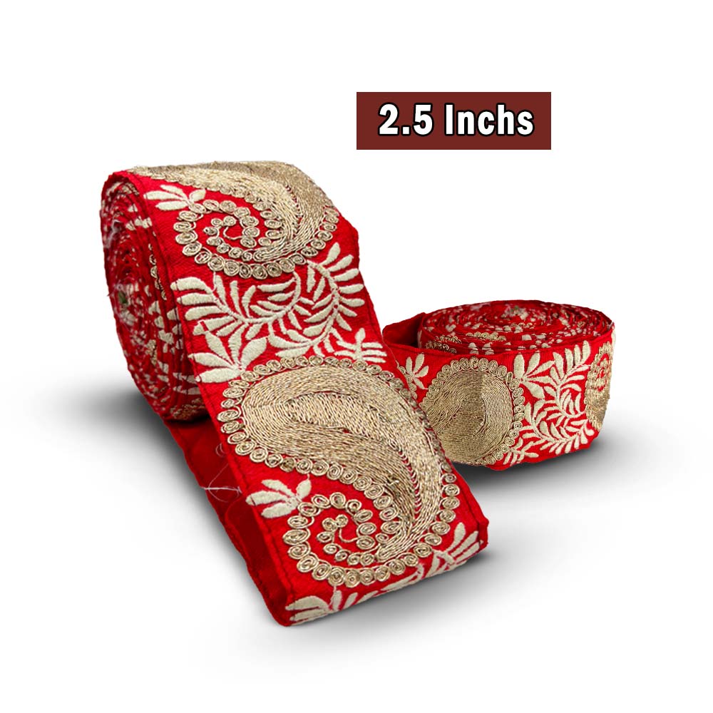 Crimson Red Handcrafted Zari Paisley Border (Comes in 9 Meters)