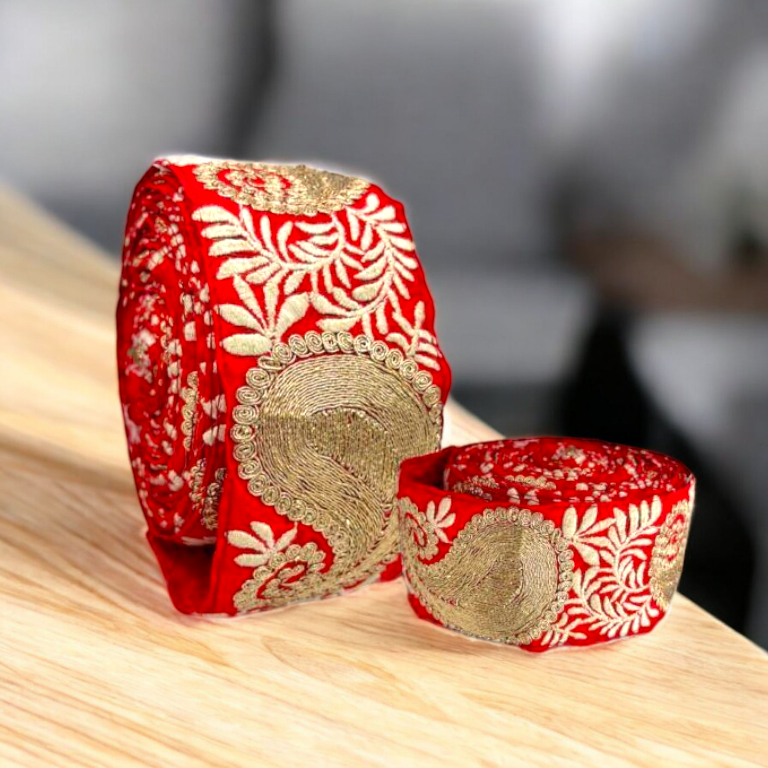 Crimson Red Handcrafted Zari Paisley Border (Comes in 9 Meters)