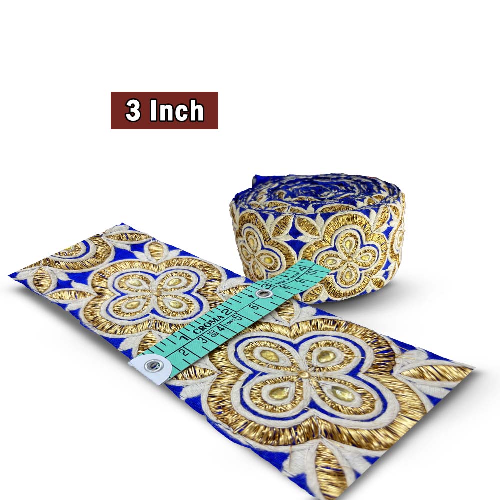 Royal Blue Ornate Floral Zari Embroidered Border (Comes in 9 Meters)
