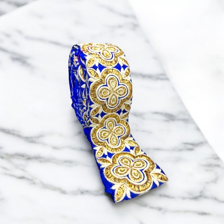 Royal Blue Ornate Floral Zari Embroidered Border (Comes in 9 Meters)