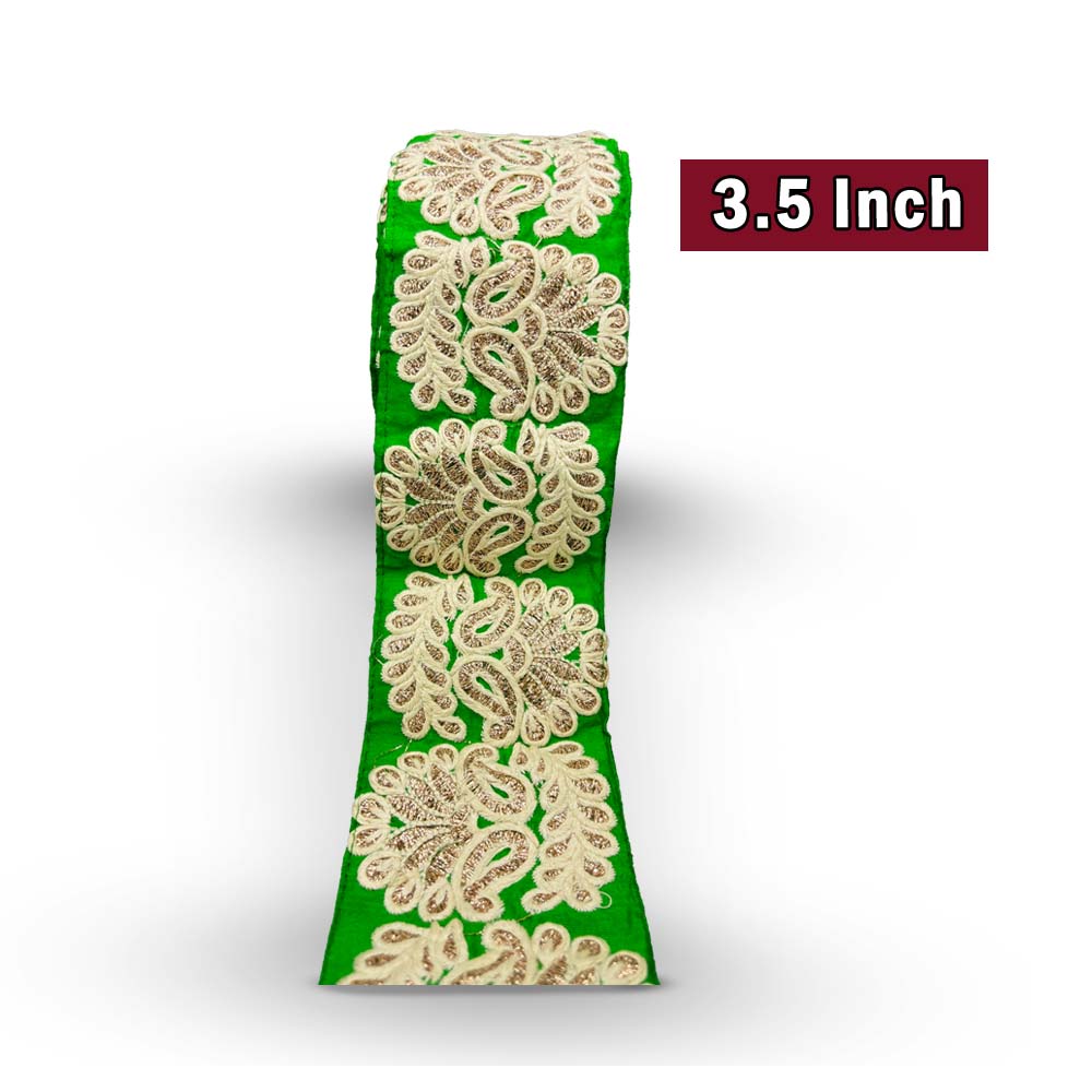 Emerald Green Traditional Paisley Zari Embroidered Border (Comes in 9 Meters)