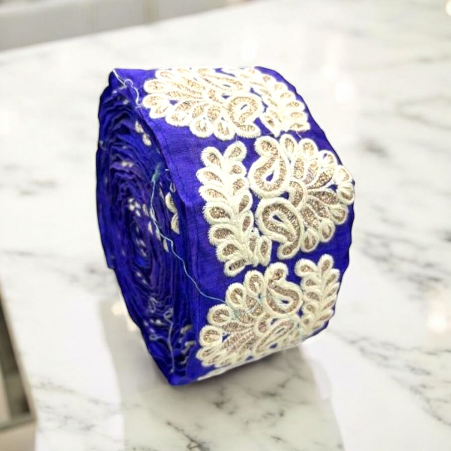 Royal Blue Traditional Paisley Zari Embroidered Border (Comes in 9 Meters)