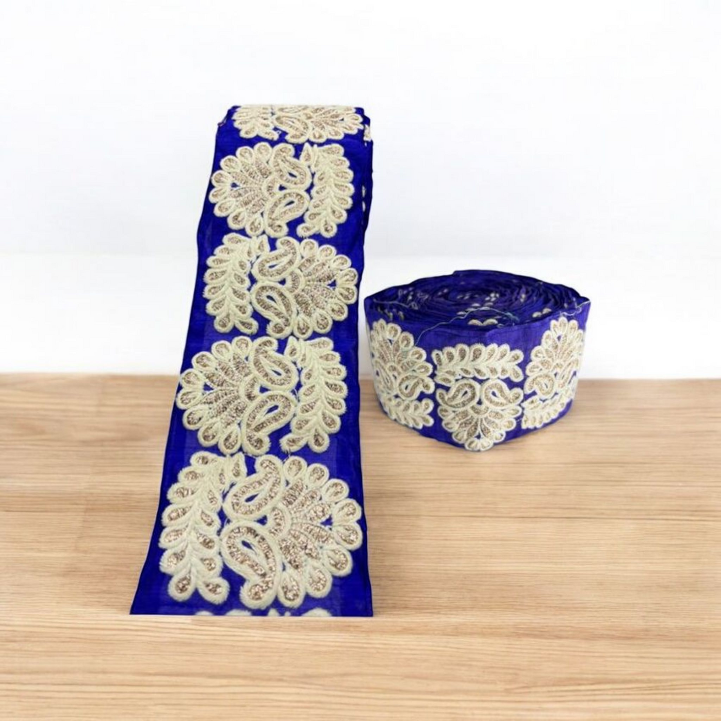 Royal Blue Traditional Paisley Zari Embroidered Border (Comes in 9 Meters)