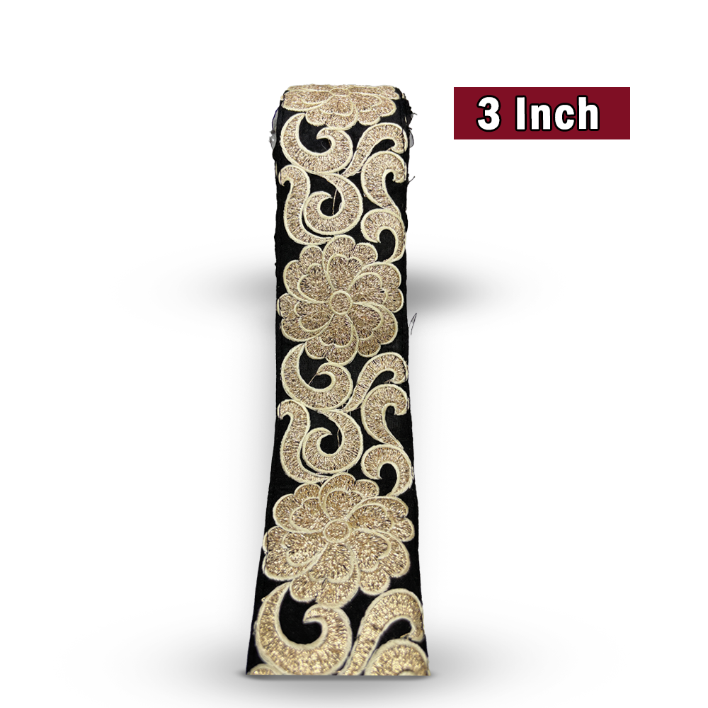 Classic Black Floral Zari Embroidered Border (Comes in 9 Meters)