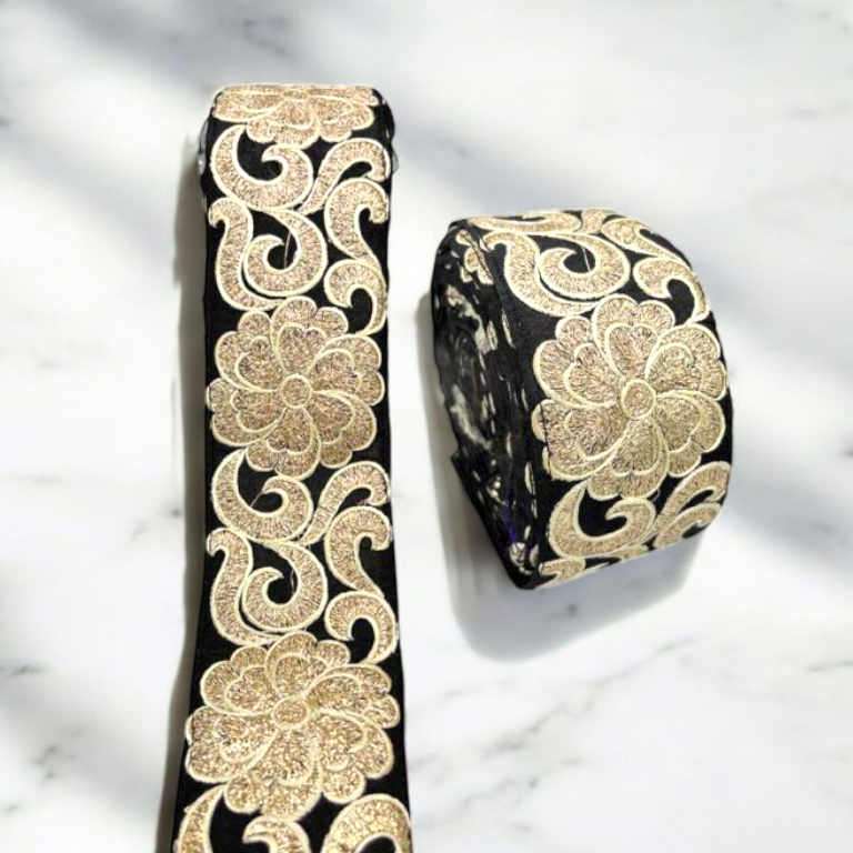 Classic Black Floral Zari Embroidered Border (Comes in 9 Meters)