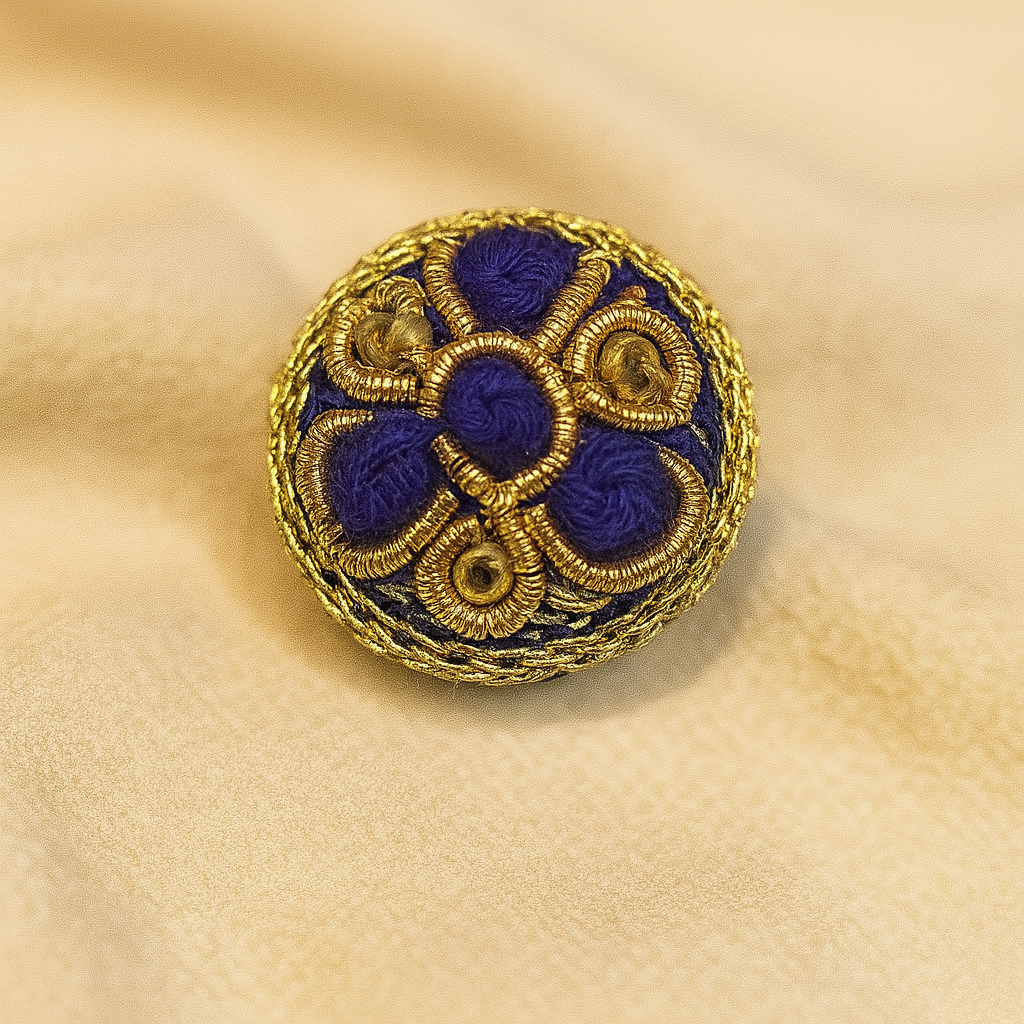 Royal Sapphire & Gold Filigree Button