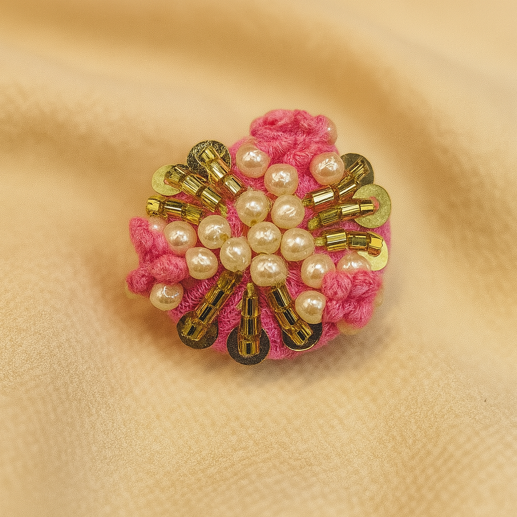 Pink Petal Pearls Button