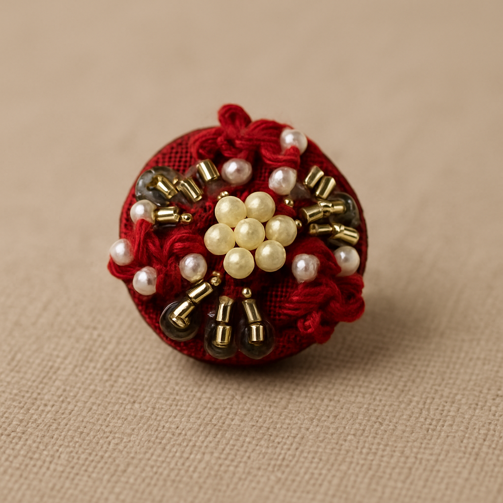 Ruby Rosette Pearl Beaded Button