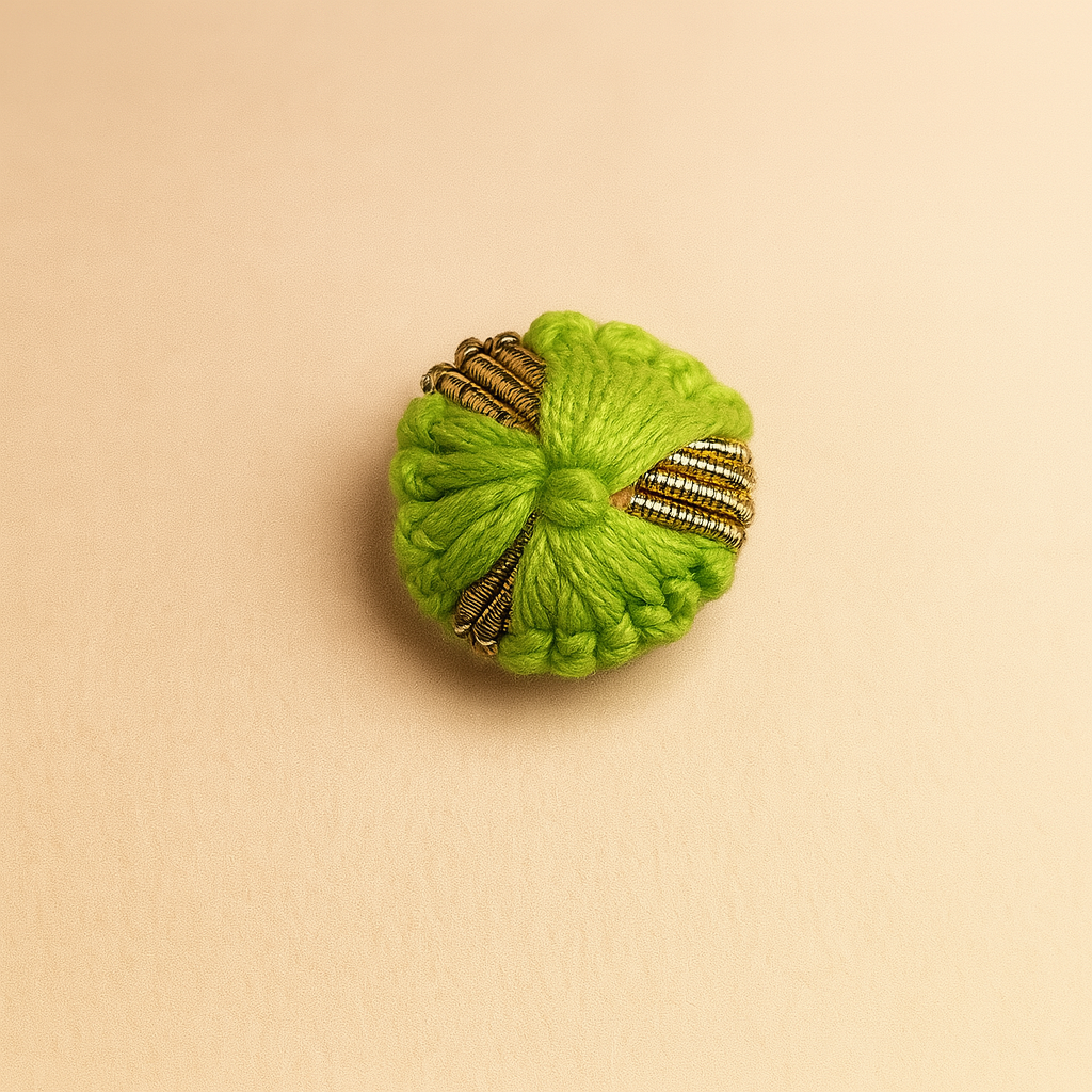 Lime Bloom Wool Button with Antique Gold Wrap