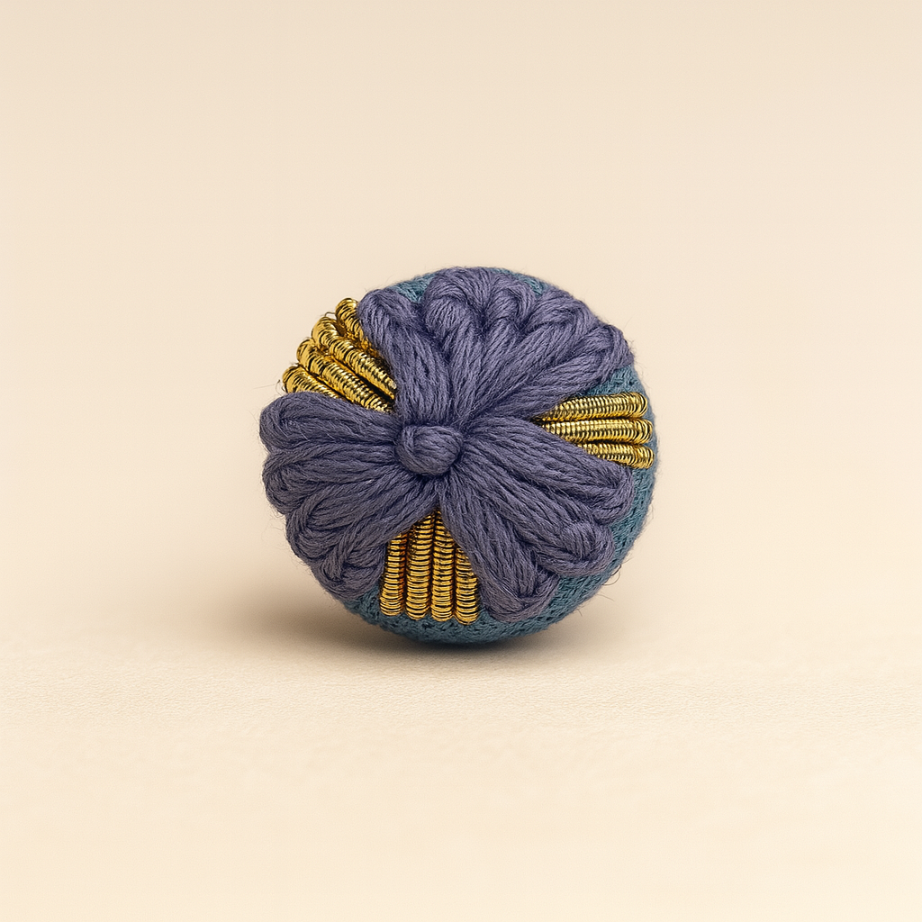 Royal Indigo Wool Button with Golden Wrap Detailing
