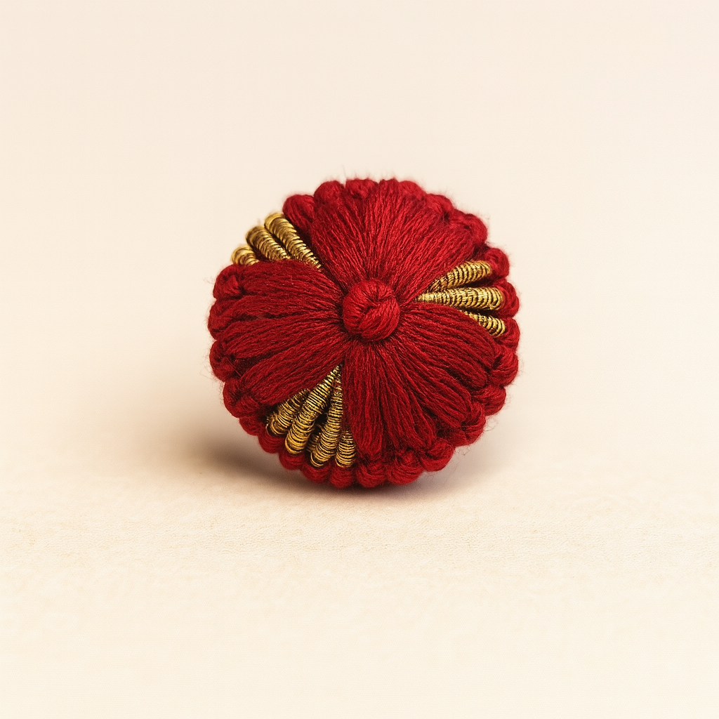 Crimson Regal Wool Button with Golden Accents