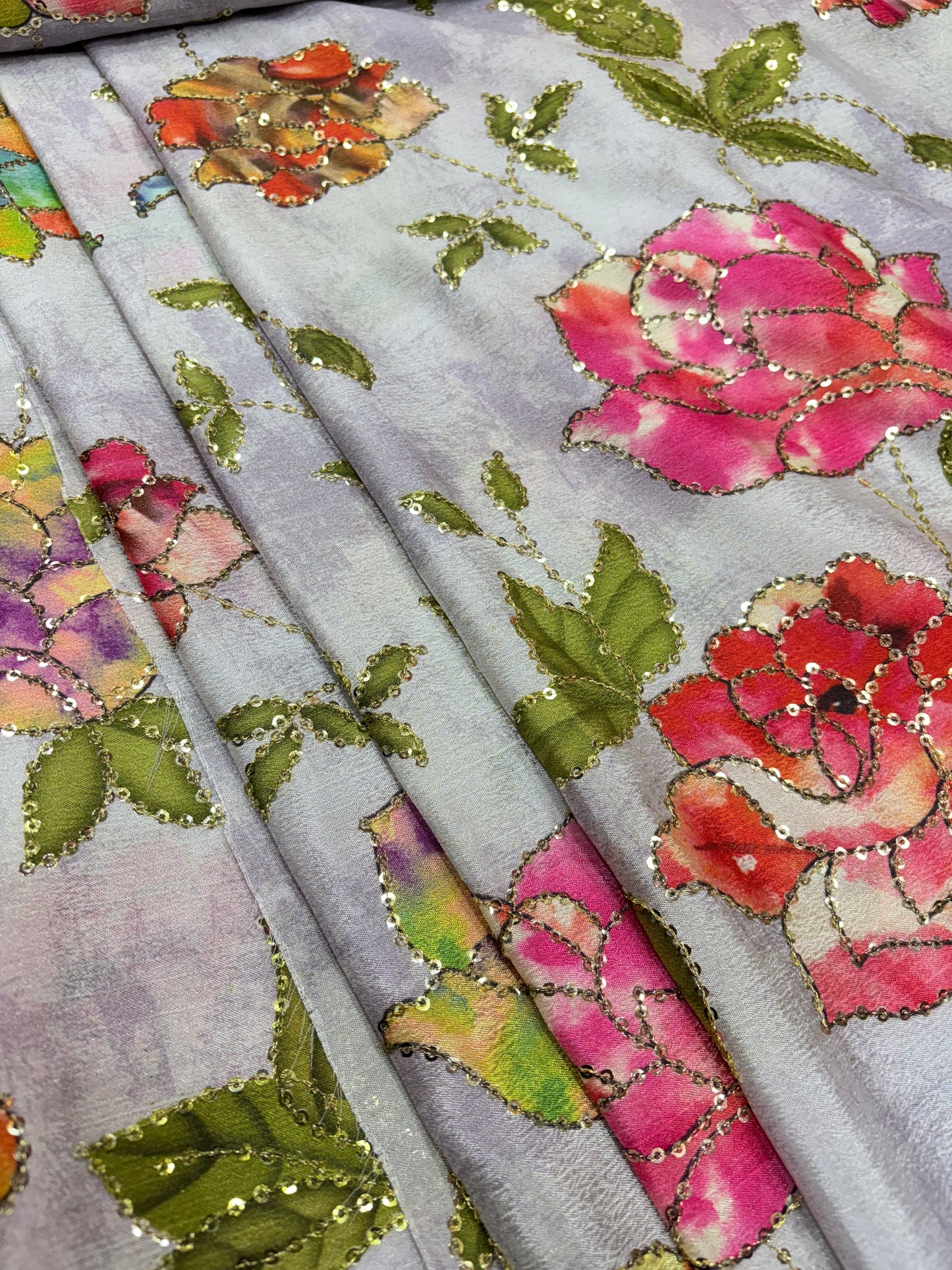 Vintage Floral Brocade (Chinon with Position Print and Sequence Work)