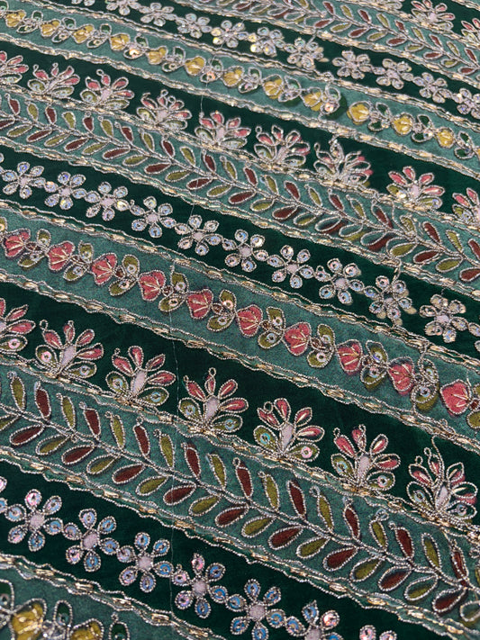 Emerald Bloom Tapestry (Crape with Embroidery Work)