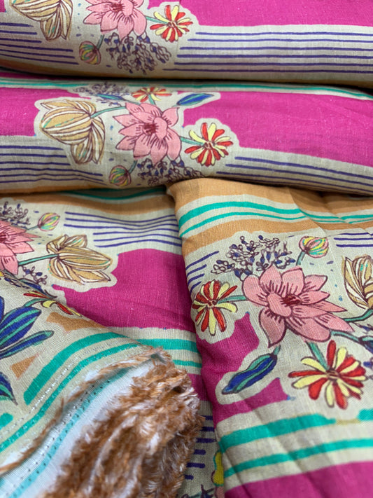 Floral Stripe Canvas (Linen Print)