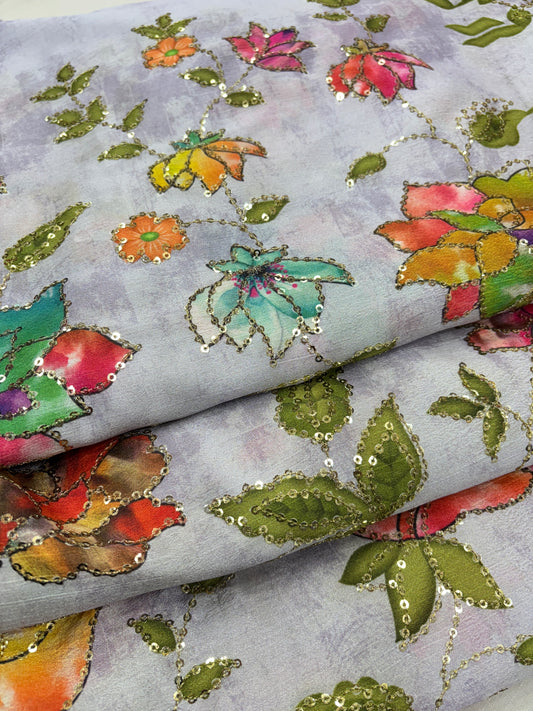 Vintage Floral Brocade (Chinon with Position Print and Sequence Work)