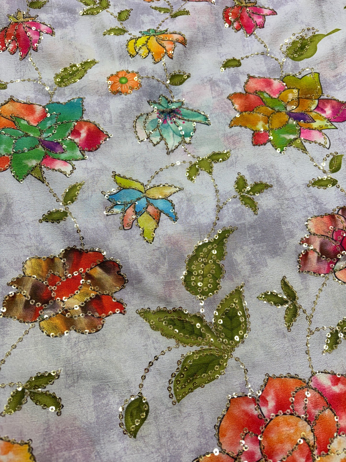Vintage Floral Brocade (Chinon with Position Print and Sequence Work)