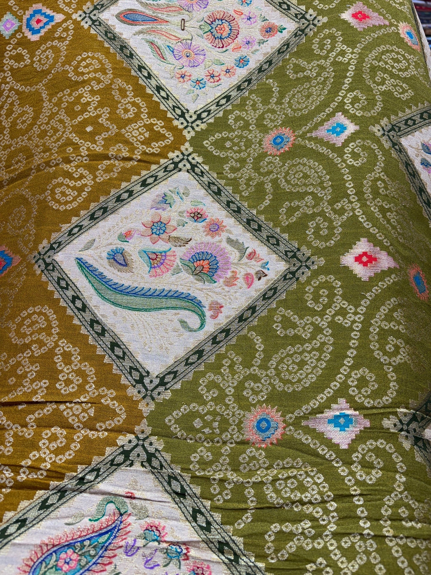 Royal Olive Tapestry (Banarasi with Bandhani Print)