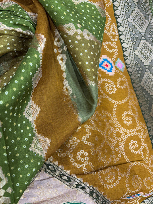 Royal Olive Tapestry (Banarasi with Bandhani Print)
