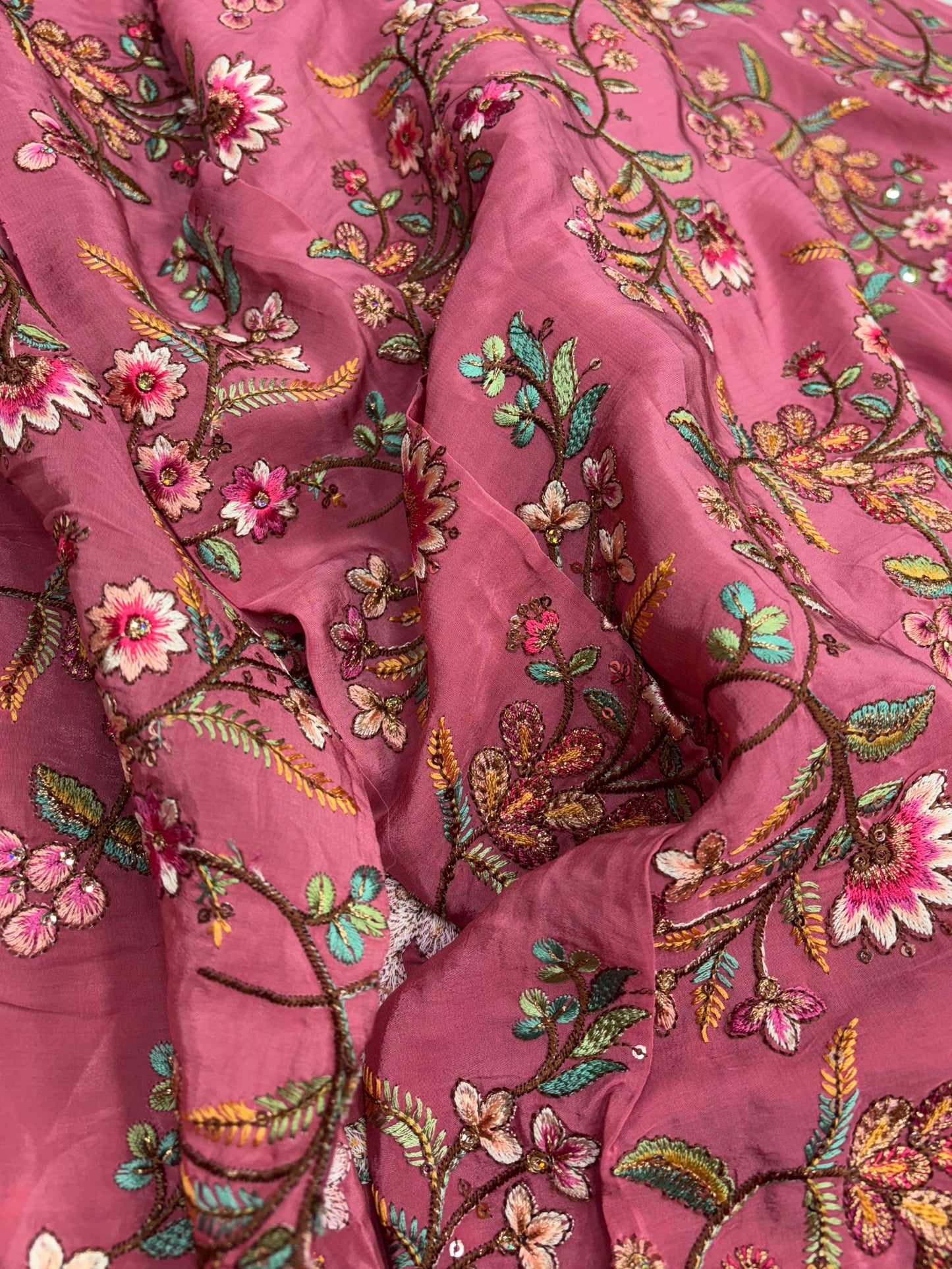Blushed Bloom Embroidery (Crape with Suta Work)