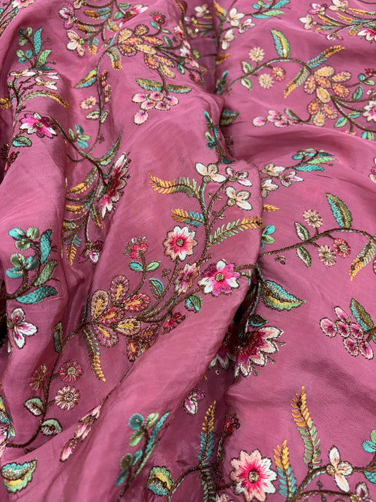 Blushed Bloom Embroidery (Crape with Suta Work)
