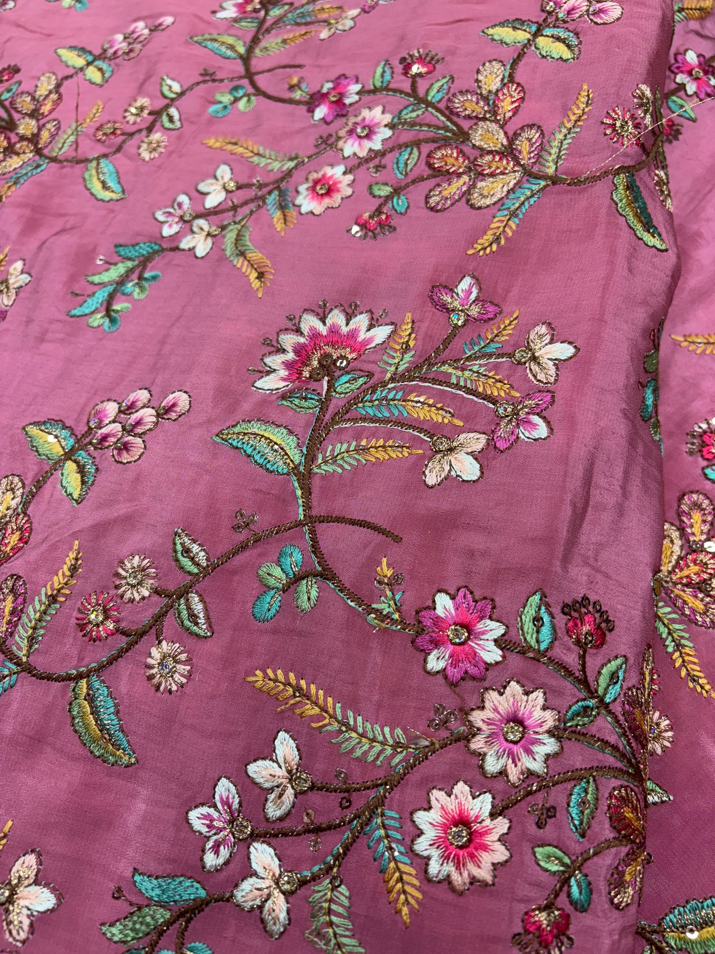 Blushed Bloom Embroidery (Crape with Suta Work)