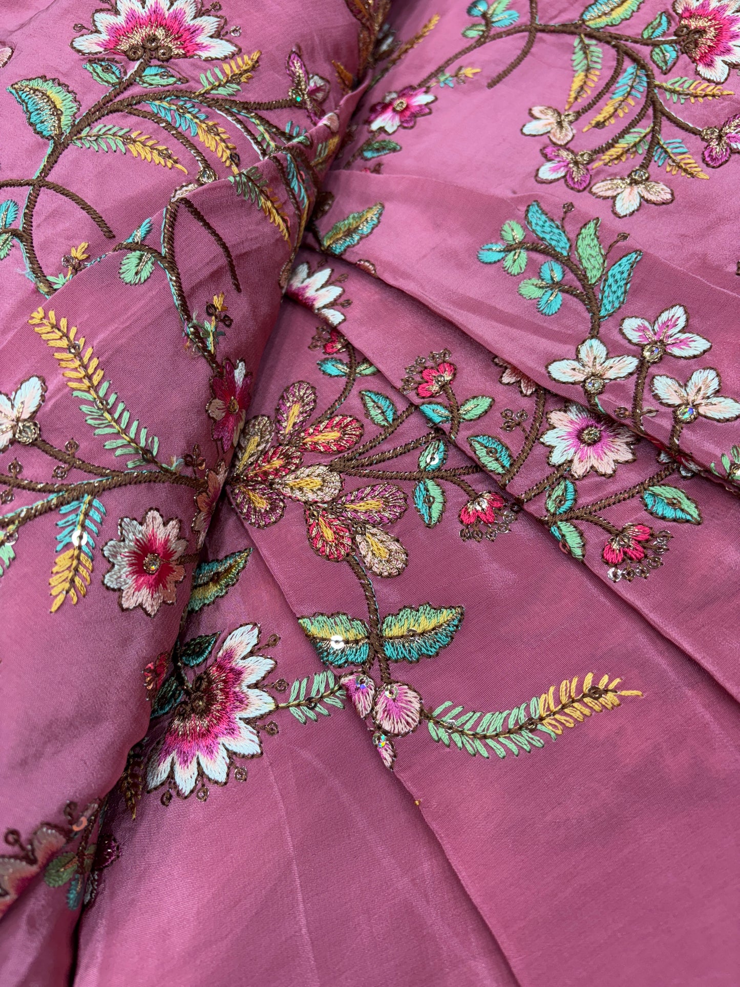 Blushed Bloom Embroidery (Crape with Suta Work)