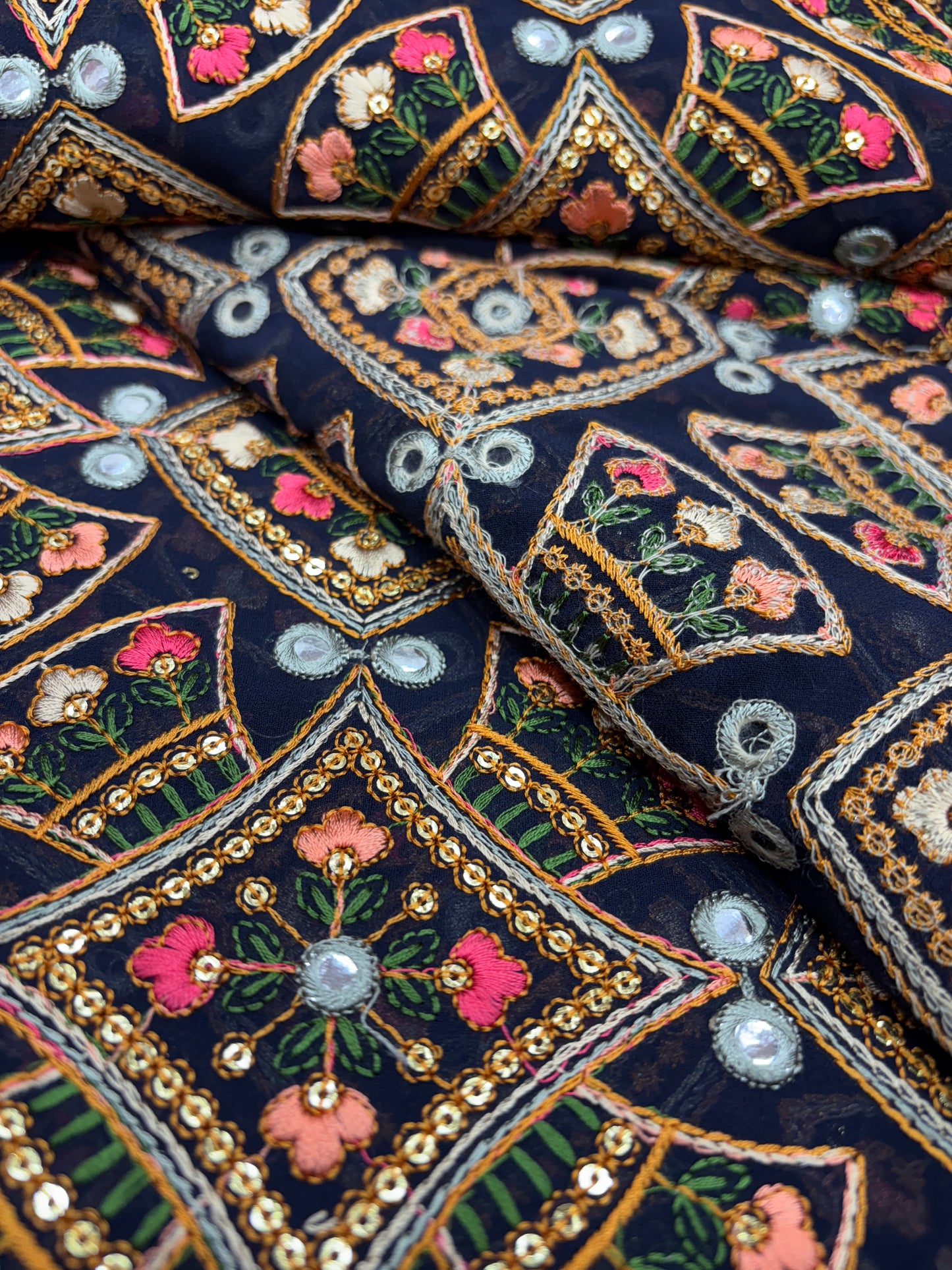 Midnight Mirage Embroidery (Gorjet with Gujrati Work)
