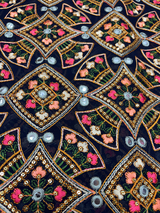 Midnight Mirage Embroidery (Gorjet with Gujrati Work)