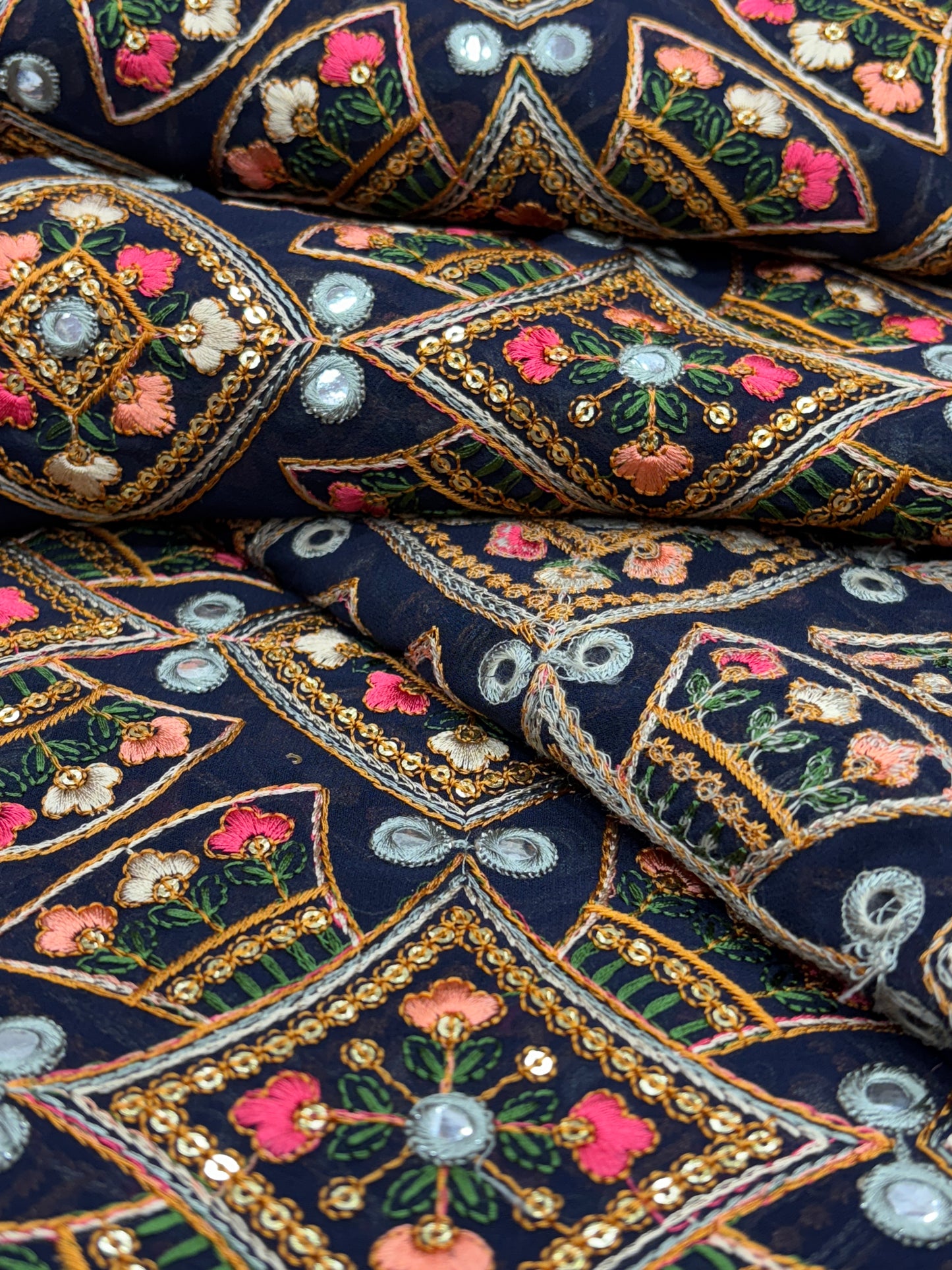 Midnight Mirage Embroidery (Gorjet with Gujrati Work)