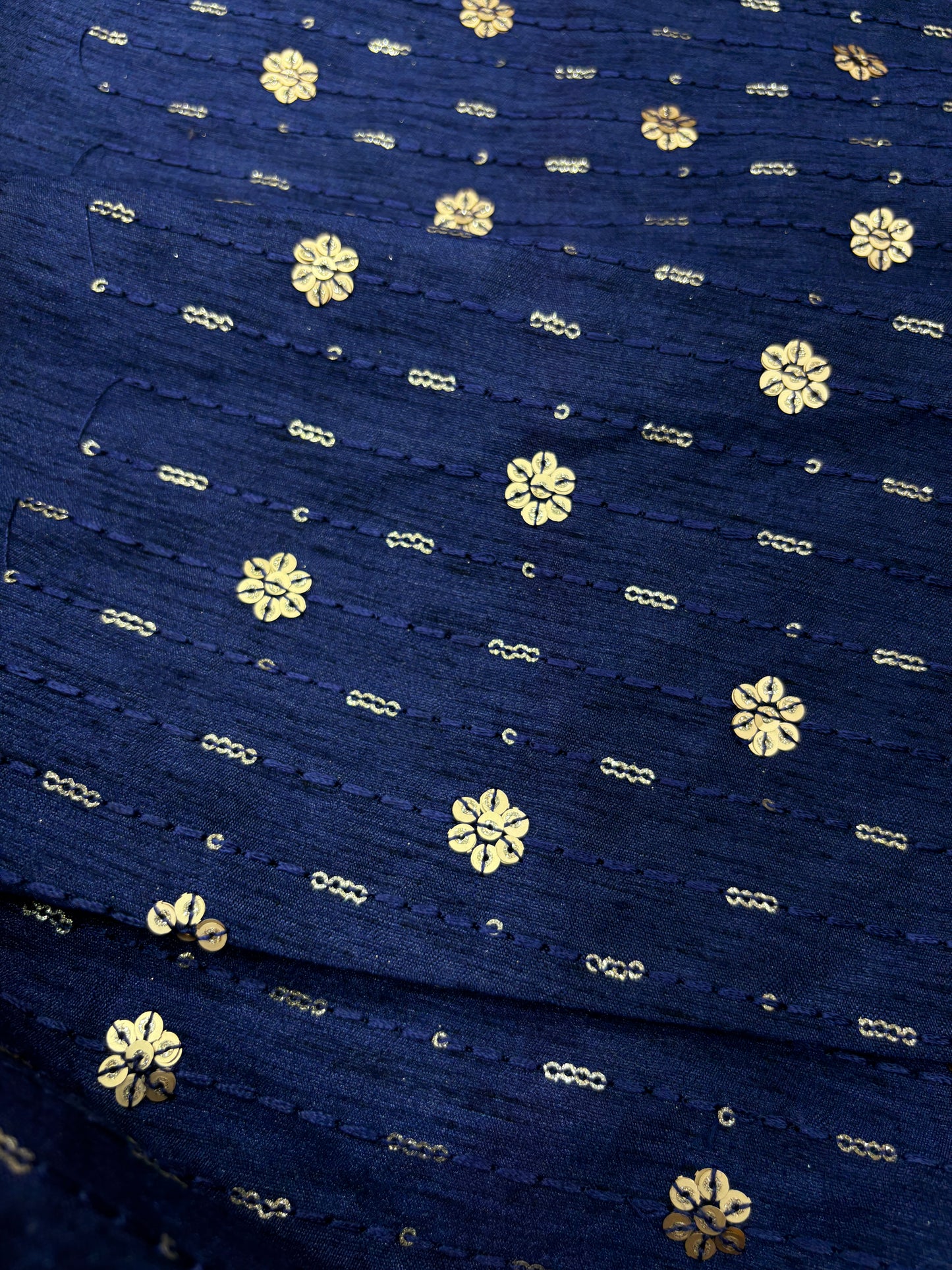 Blue Golden Bloom (Silk with Sequence Embroidery)