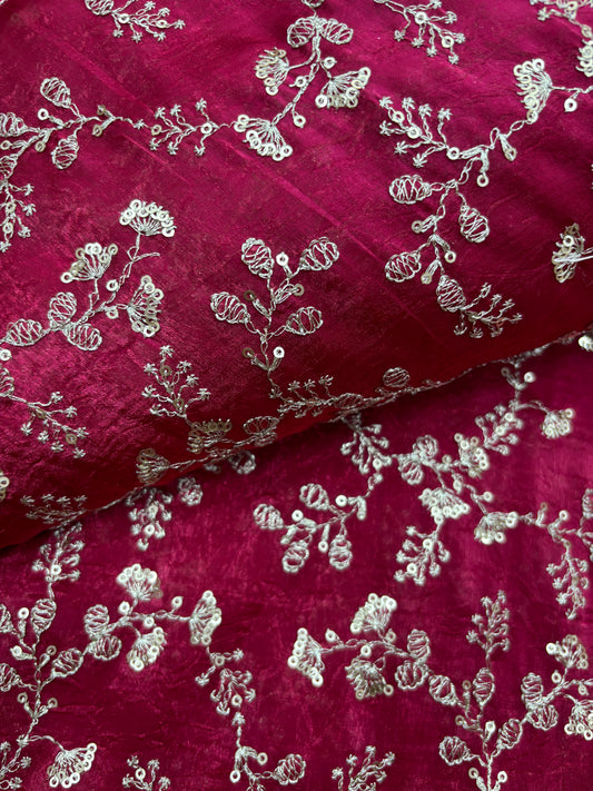Rasberry Vine Zari Embroidery (Glass tissue with Zari Work)
