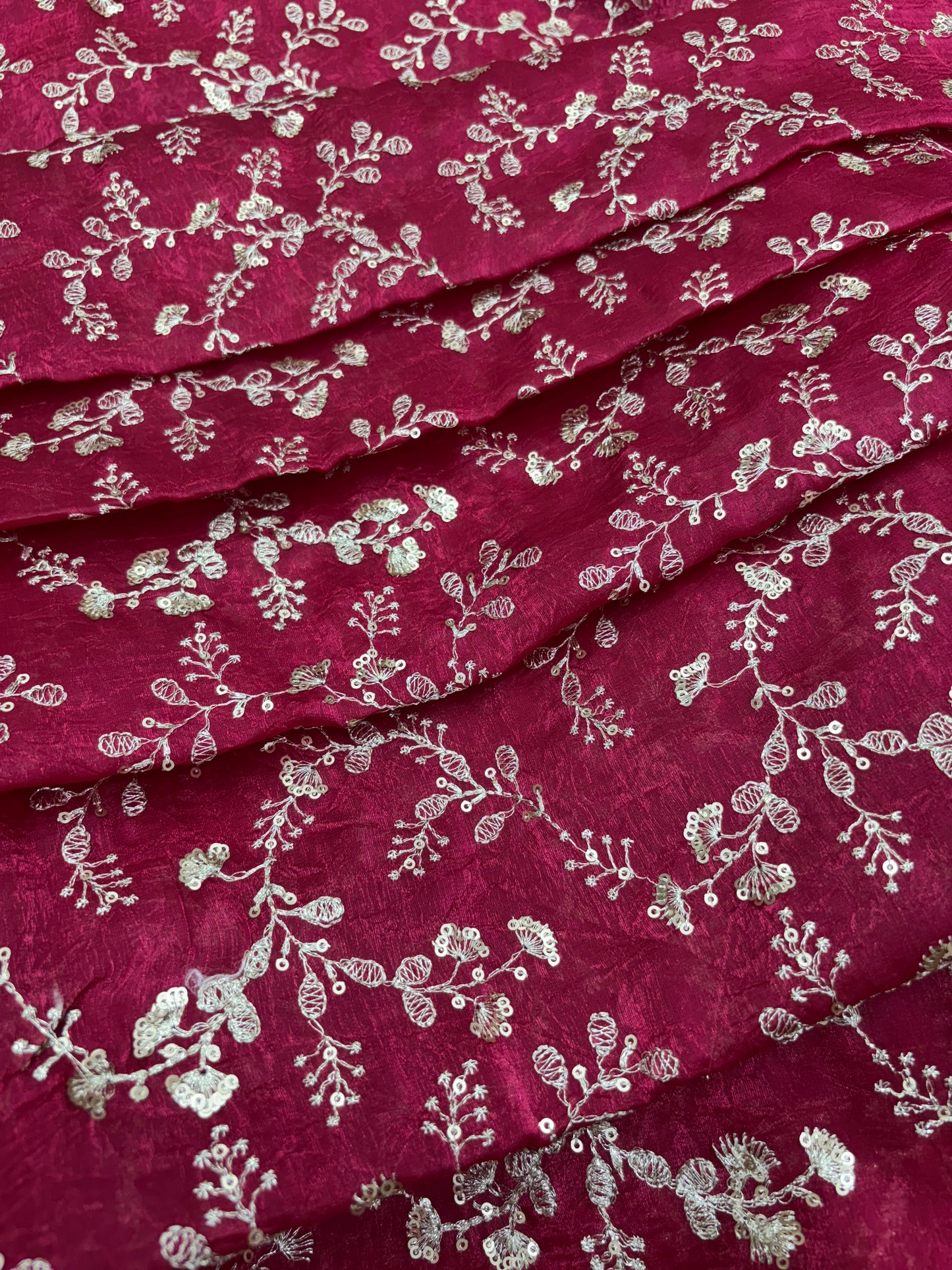 Rasberry Vine Zari Embroidery (Glass tissue with Zari Work)