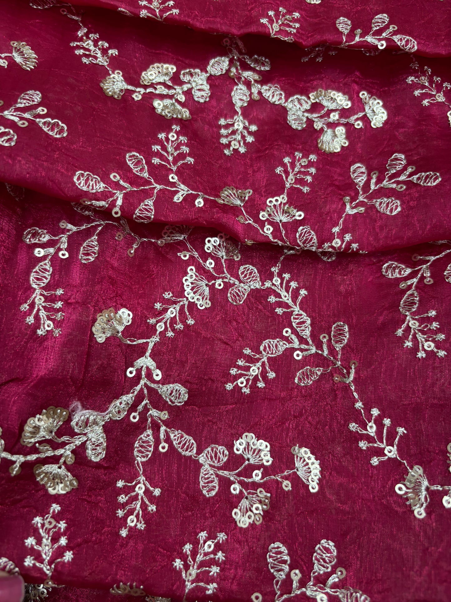 Rasberry Vine Zari Embroidery (Glass tissue with Zari Work)