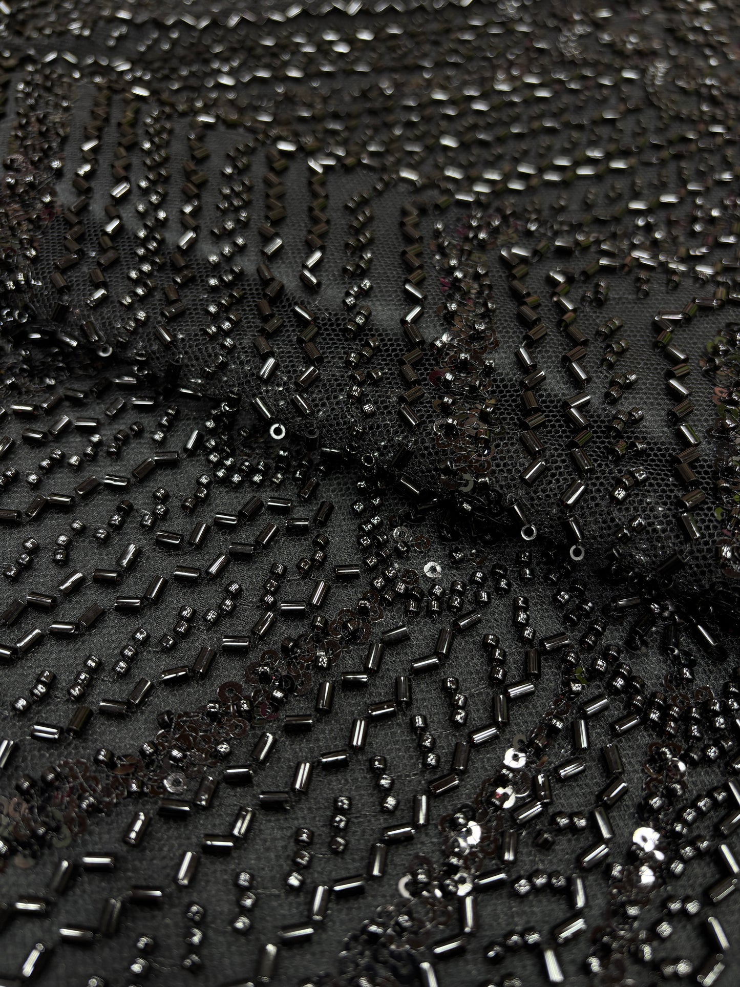 Midnight Black Sequin Embroidered Fabric