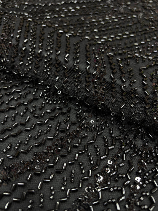 Midnight Black Sequin Embroidered Fabric (Net with cut dana work)