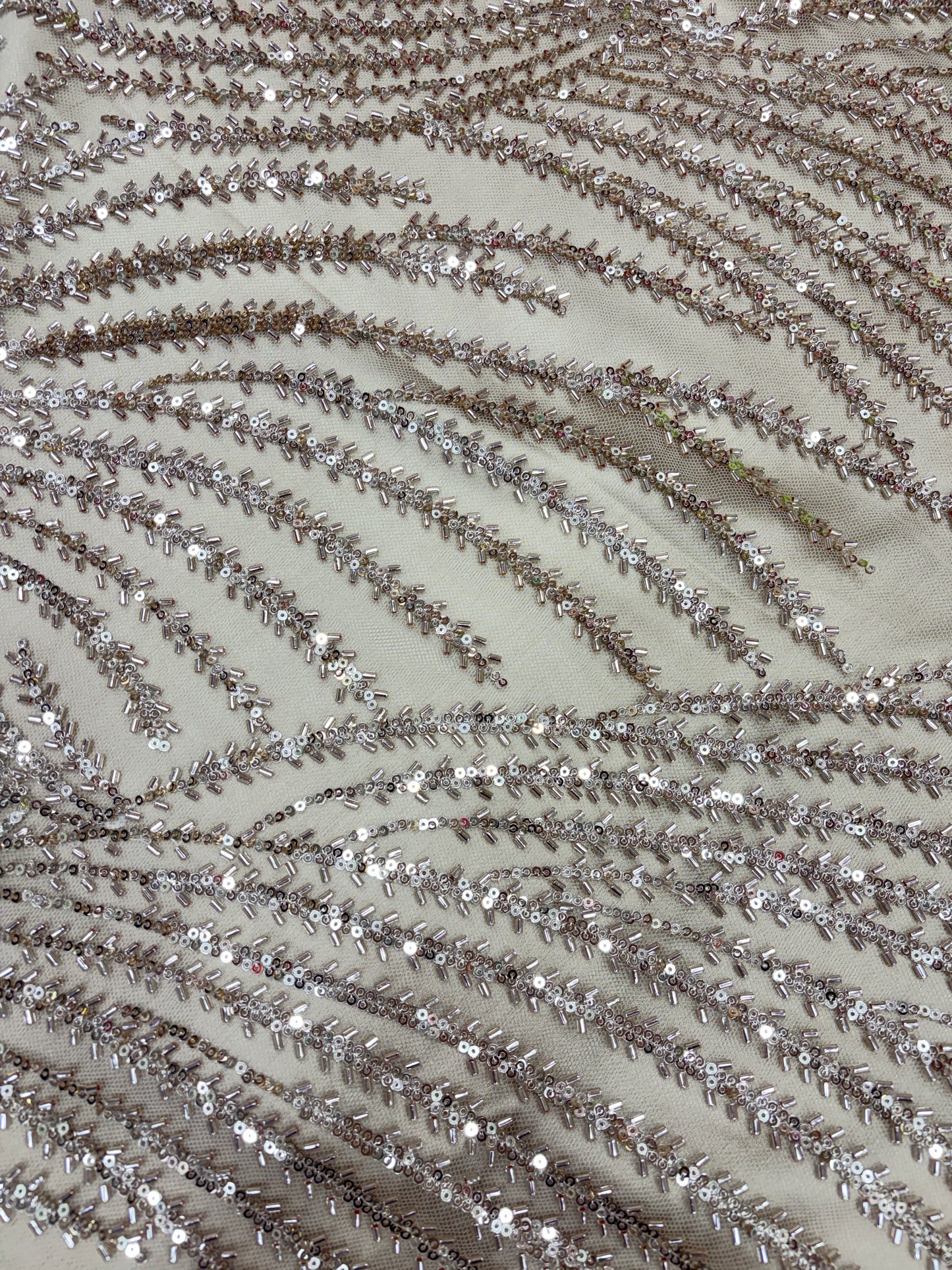 Champagne Glimmer Net with Sequin & Bead Embroidery